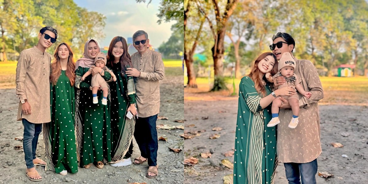 8 Photos of Nabila Maharani & Tri Suaka After Eid al-Adha Prayer, the Whole Family Wearing Uniforms - Their Child is Captivating