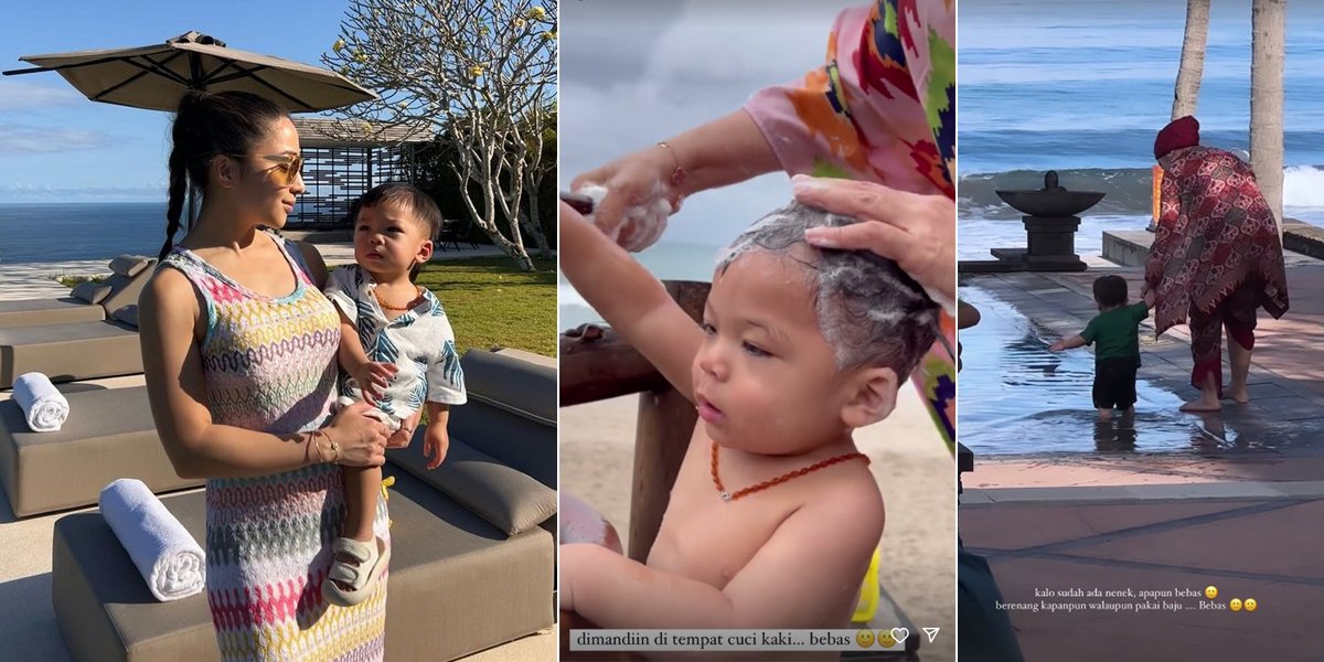 8 Photos of Nikita Willy Vacationing in Bali, Baby Izz Swimming in a Swimsuit - Bathed by Grandma at the Foot Washing Place