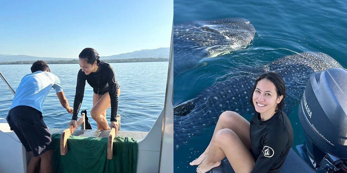 8 Photos of Pevita Pearce Swimming with Leopard Sharks, Still Beautiful Even Without Makeup and Messy Hair That Distracts Attention