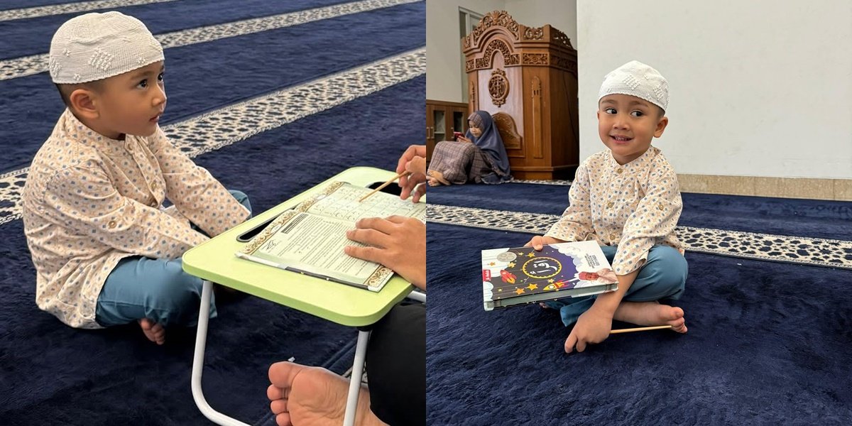 8 Photos of Rayyanza, Raffi Ahmad's Child, Learning to Read the Quran at the Mosque, So Adorable - Getting Smarter at Reading Iqra