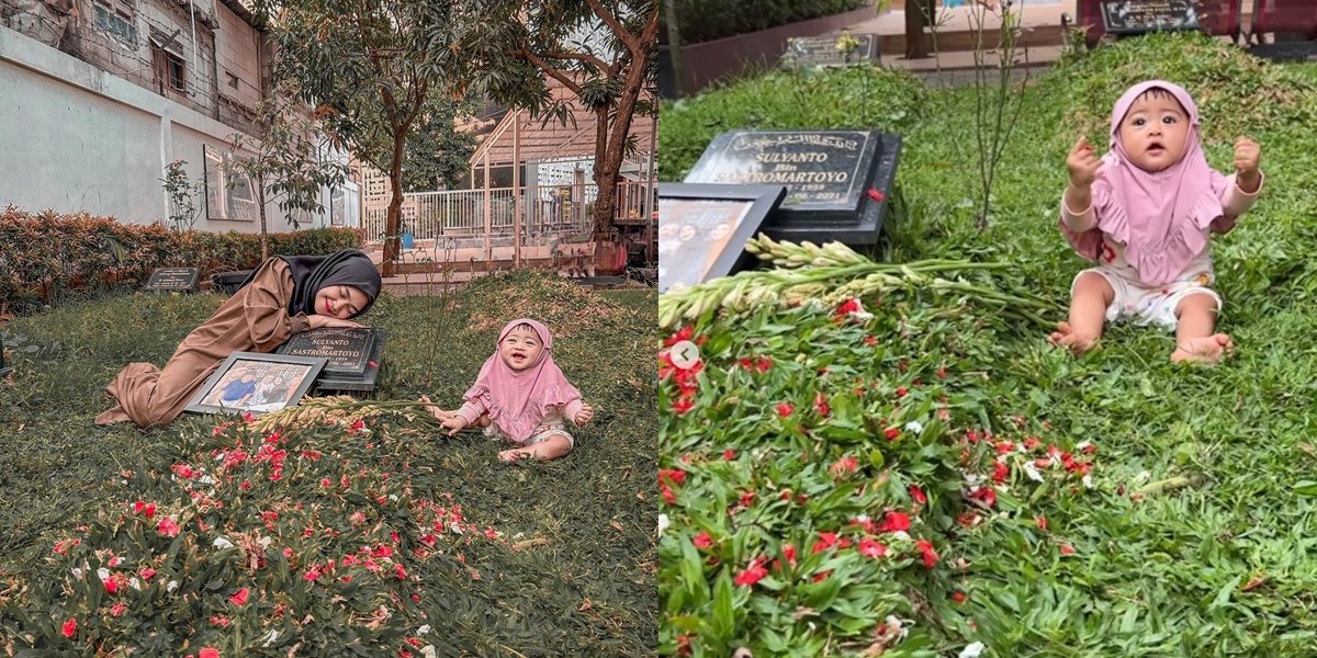 8 Photos of Ria Ricis Visiting Her Father's Grave with Her Baby, Happy and Delighted Baby Moana Crawls on the Grass - So Cute!