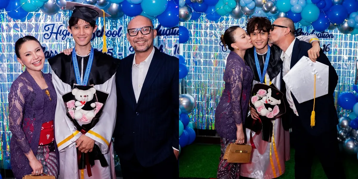 8 Photos of Rossa and Yoyo Padi at Their Child's Graduation, Together Kissing Rizky Langit Ramadhan's Cheek