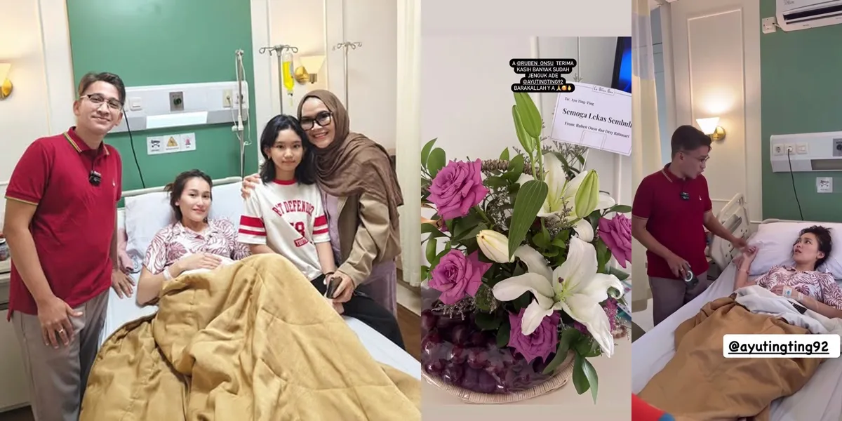 8 Photos of Ruben Onsu Visiting Ayu Ting Ting in the Hospital, Noticing the Flower Given with the Name Desy Ratnasari