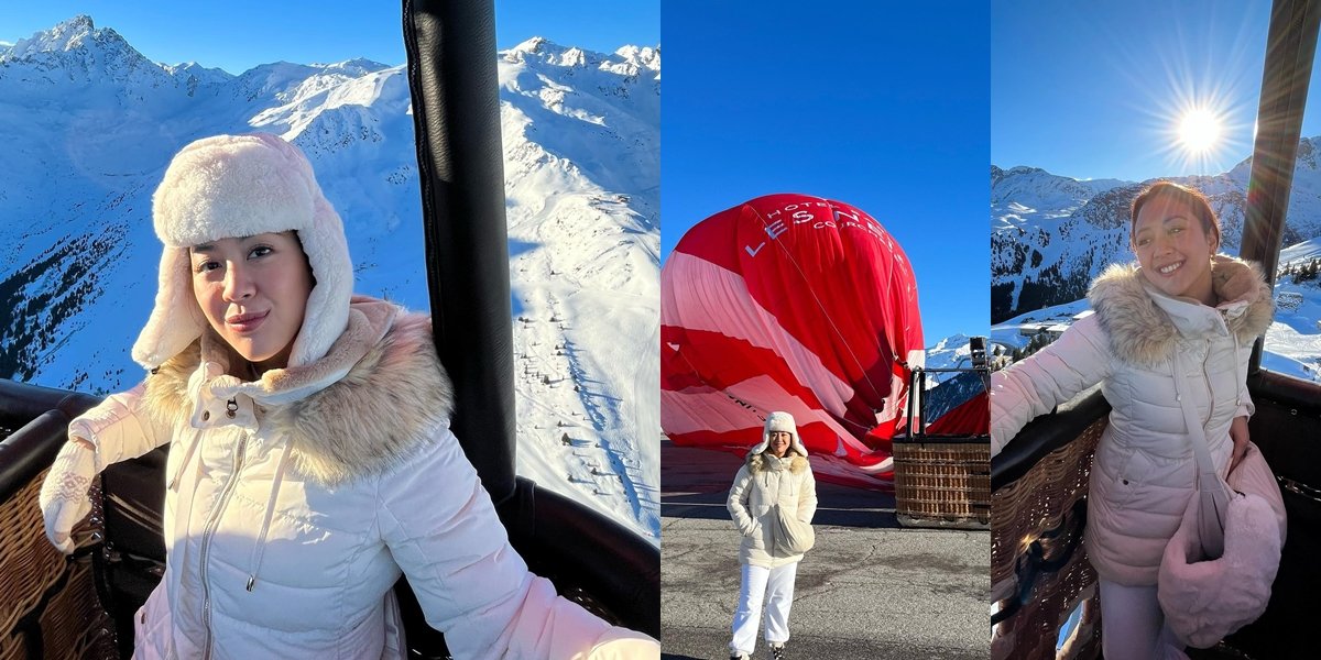 8 Portraits of Sherina Riding a Hot Air Balloon in the Blue Sky and Snowy Expanse in France, Comparing Herself to a Yeti