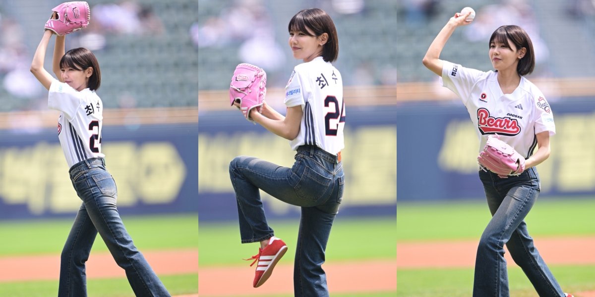 8 Photos of Sooyoung from Girls' Generation Doing the First Pitch at a Baseball Game, Adorable in Pink Gloves