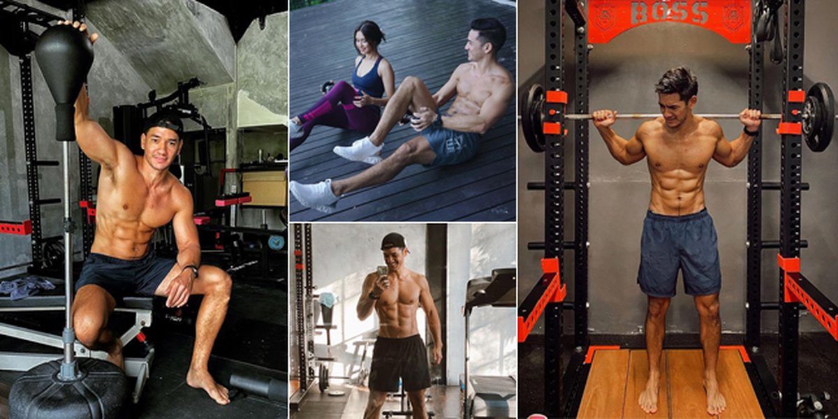 8 Portraits of Sporty Andrew White, Gymming to Pose Shirtless Showing Six Pack Abs