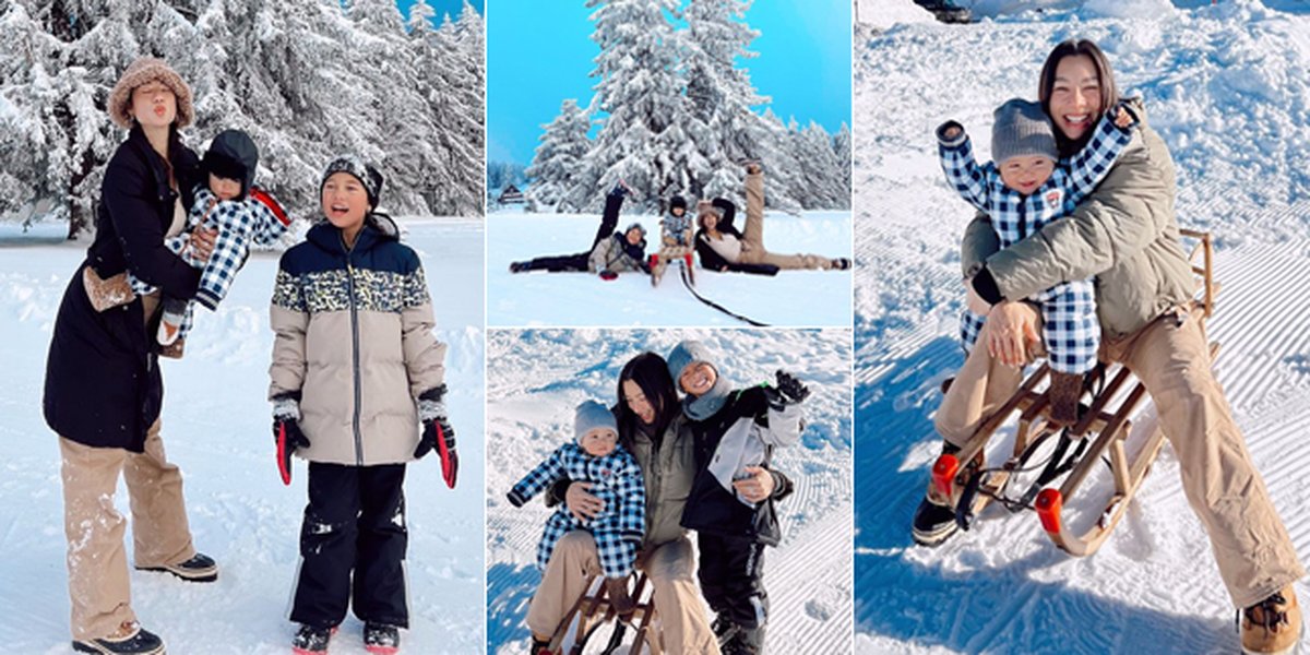 8 Portraits of Super Mom Jennifer Bachdim Playing in the Snow with Her Children in Germany, Baby Kiyoji is so cute!