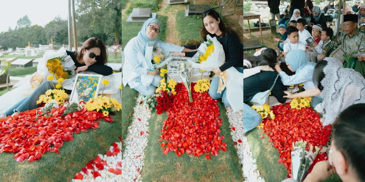 8 Portraits of Tamara Tyasmara Celebrating the Birthday of the Late Dante, Sending Prayers - Laying Flowers at the Grave of Her Beloved Child