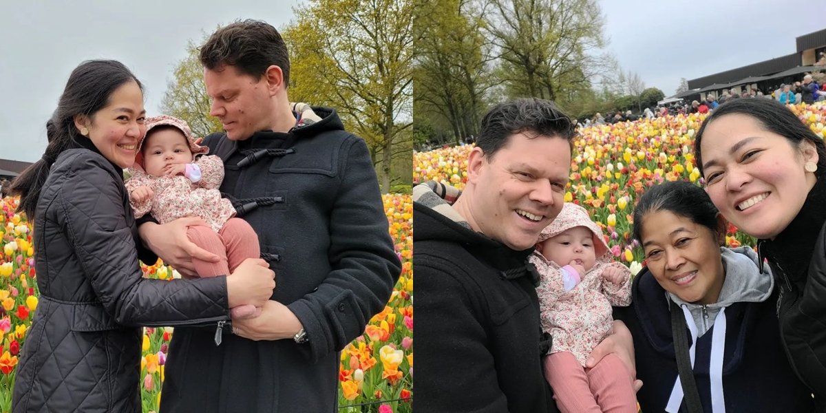 8 Latest Photos of Gracia Indri Living in the Netherlands: Happy Seeing Tulips with Husband, Children, & Mother