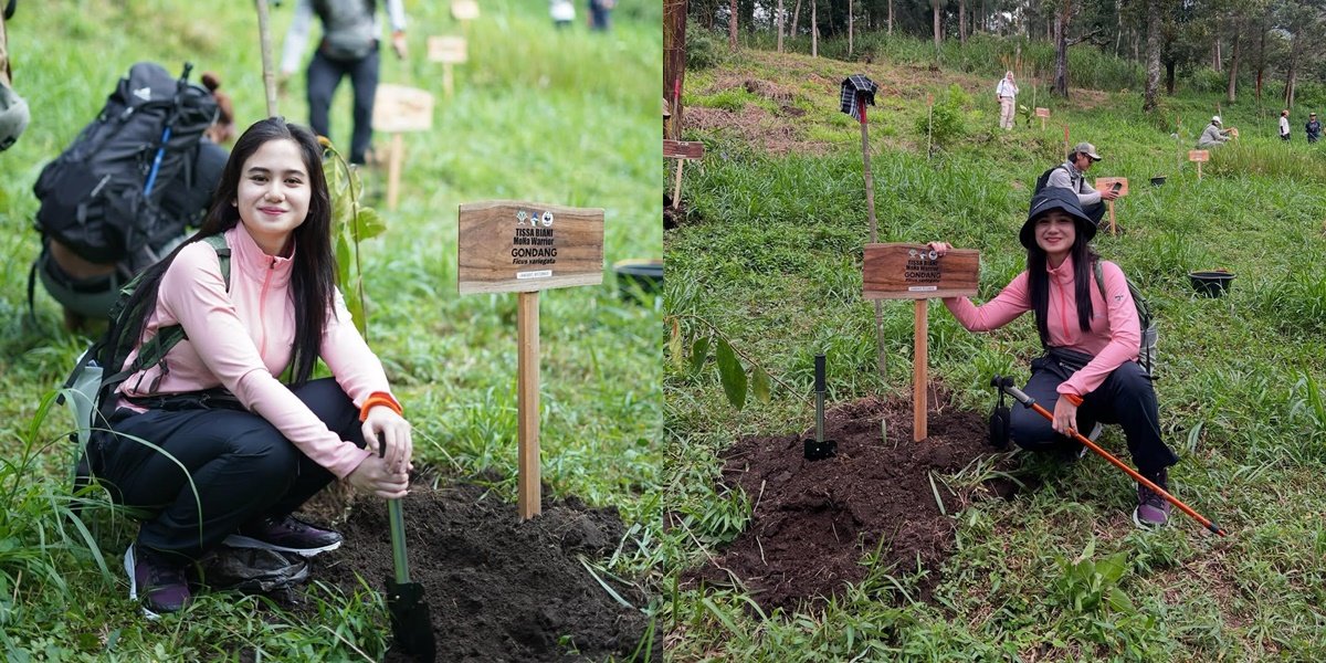 8 Photos of Tissa Biani Climbing Mount Merbabu, While Planting Trees with the Minister of Forestry