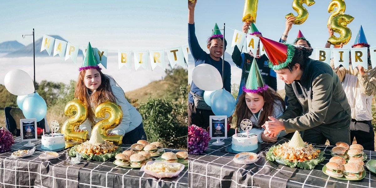 8 Photos of Tissa Biani Celebrating Her Birthday at the Peak of Mount Prau, Festive with Balloon Decorations and a Birthday Cake - Cozy with Dul Jaelani