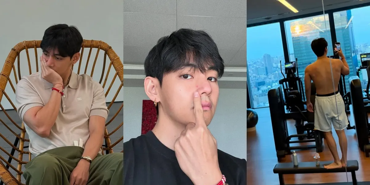 8 Photos of V BTS on Vacation in Japan, Showing Off His Back After Gym - Pimple on His Nose