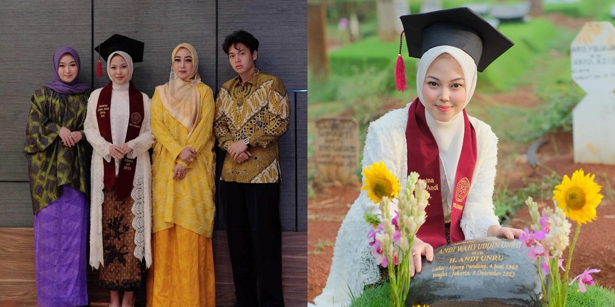 8 Portraits of Naza Putri's Graduation, Visiting Her Father's Grave Wearing a Toga