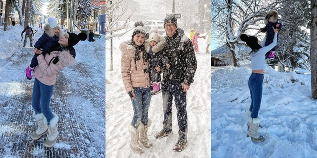 9 Pictures of Claire, Shandy Aulia's Daughter, Playing in the Snow for the First Time, Cute Like a Doll in Thick Clothes - Happy Trip with Mom and Dad