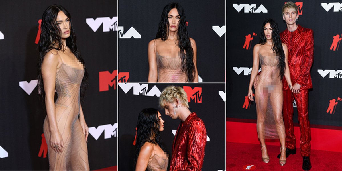 9 Portraits of Megan Fox Exposing Everything on the MTV VMA 2021 Red Carpet, Wearing Transparent Dress - Wet Hair