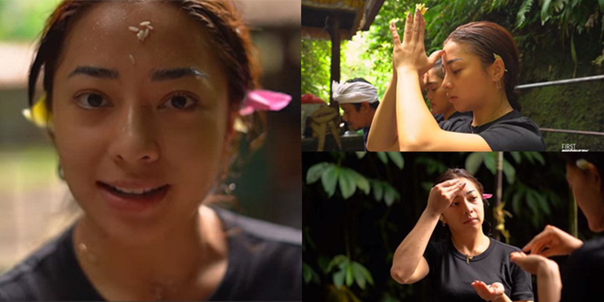 9 Portraits of Nikita Willy Performing Melukat Ritual During Honeymoon in Bali, Looking More Beautiful with Rice Sticking on Forehead and Neck