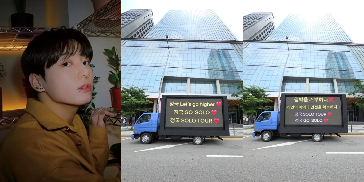 9 Photos of a Truck Carrying a Message Asking Jungkook BTS to Promote Solo Parked in Front of the HYBE Building, Eliciting Various Reactions from Fans
