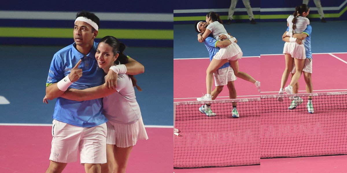 Very Close, Photo of Raffi Ahmad and Nia Ramadhani Hugging After a Tennis Match - Dramatic Win Against Korea