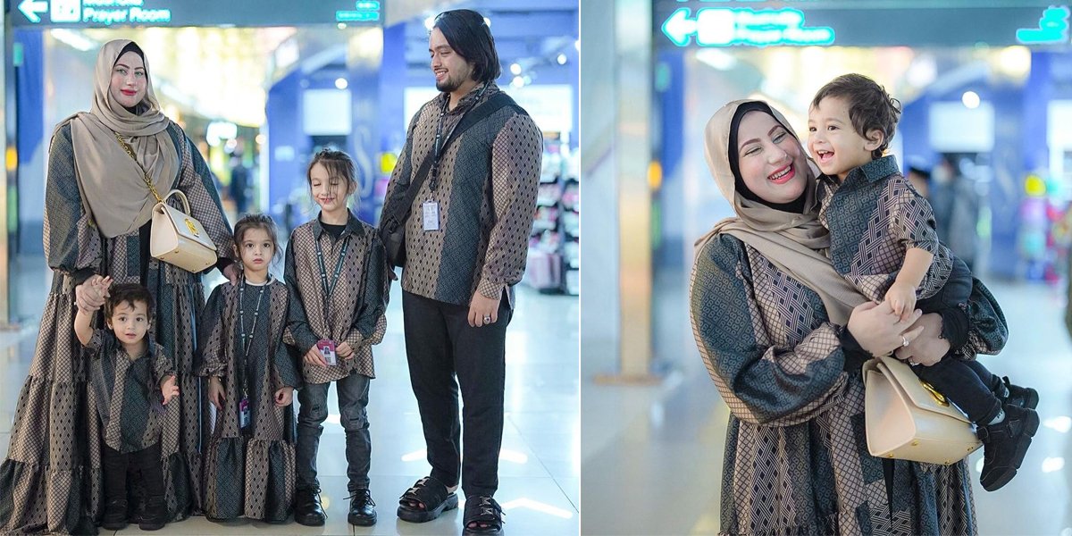 Departing for Umrah, Tasyi Athasyia Wears Matching Outfits with Husband and Children - The Face of Youngest Son Ali is Finally Revealed!