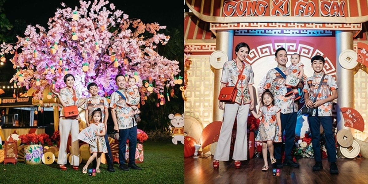 Line of Photos of Ruben Onsu's Chinese Modern Themed Lunar New Year Family Outfits
