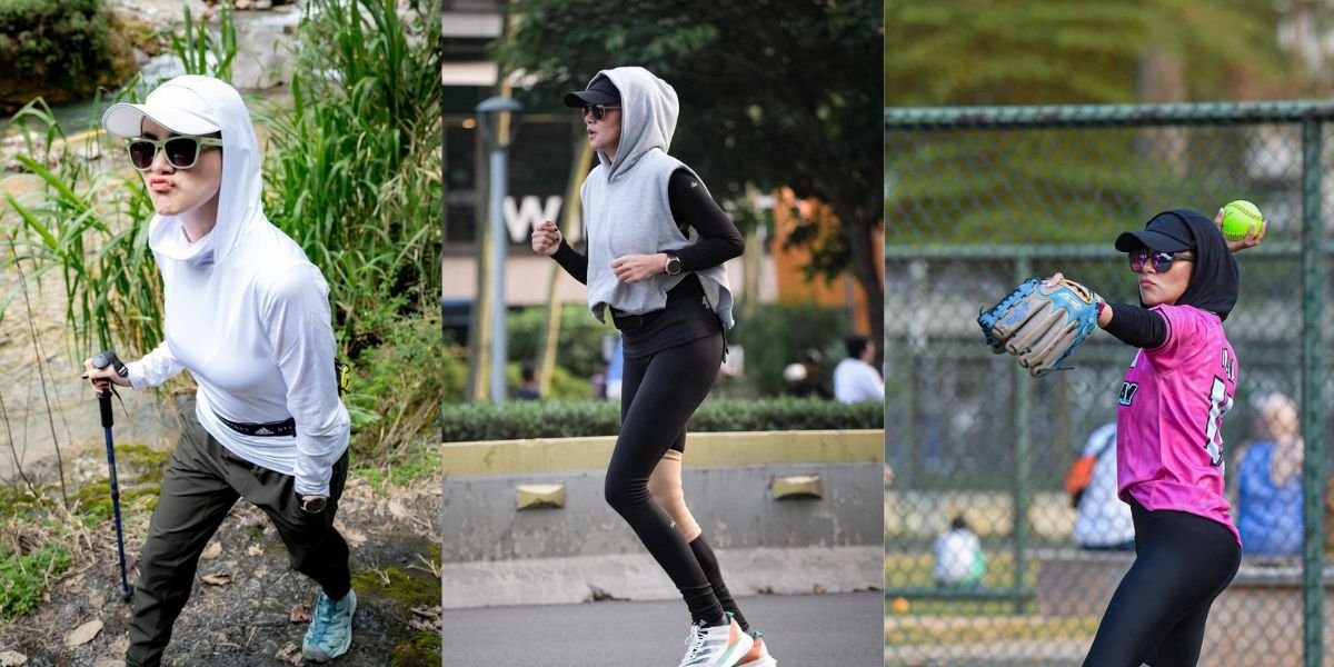 Series of Photos of Olla Ramlan Replacing Hijab with Hoodie and Cap During Sports