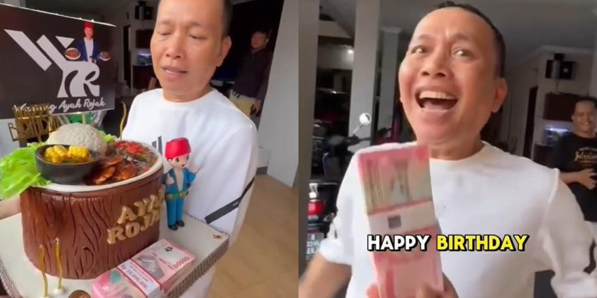 Surprised on His Birthday, Father Ojak Cries with Emotion Receiving 2 Bundles of Money from Ayu Ting Ting 