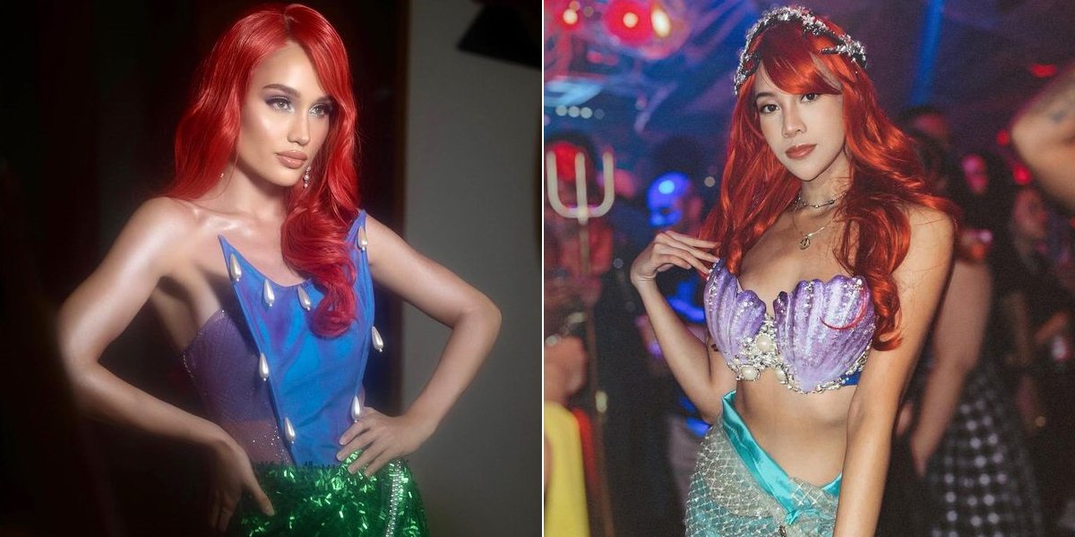 'Duel Gaya' Cinta Laura and Anya Geraldine during Halloween, Wearing Princess Ariel 'THE LITTLE MERMAID' Costumes Together