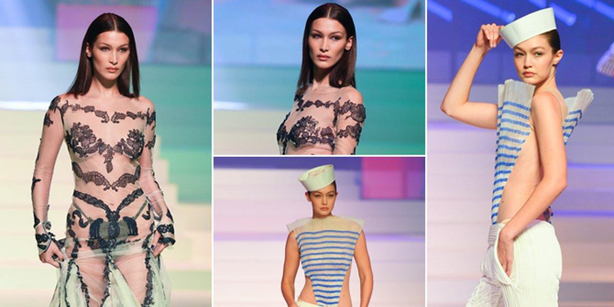PHOTO: Braless on the Catwalk at Paris Fashion Week, Bella & Gigi Hadid Coordinated in Transparent Clothes