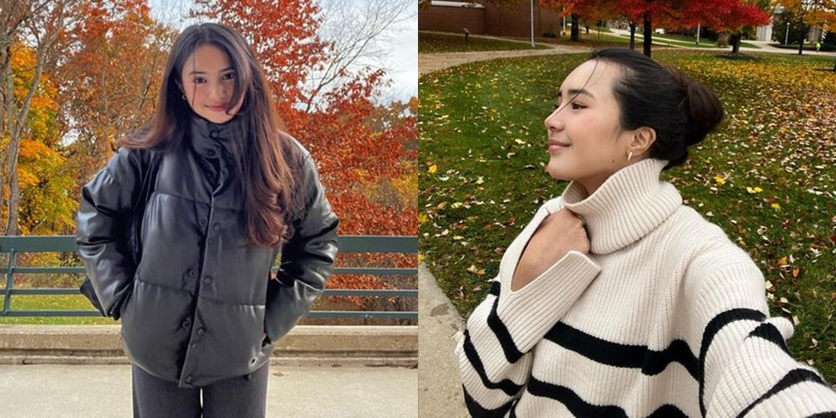 Beautiful Photos of Beby Tsabina While Studying in America, Enjoying the Beautiful Autumn View at Western Michigan University