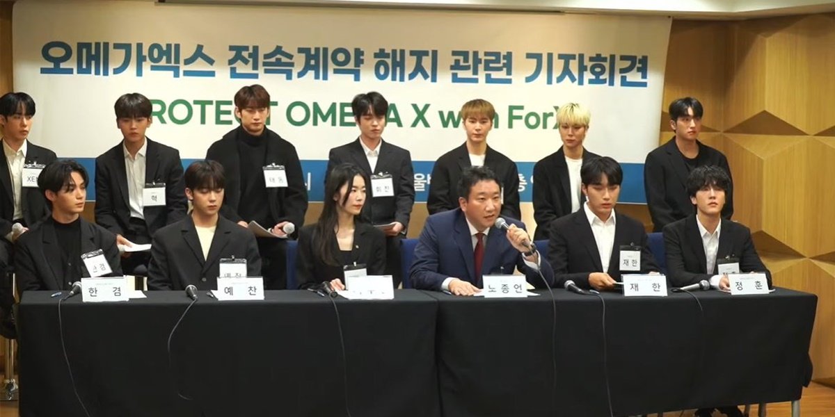 Photos of OMEGA X at Press Conference, Terminate Contract with Agency and Confirm Sexual Harassment from CEO