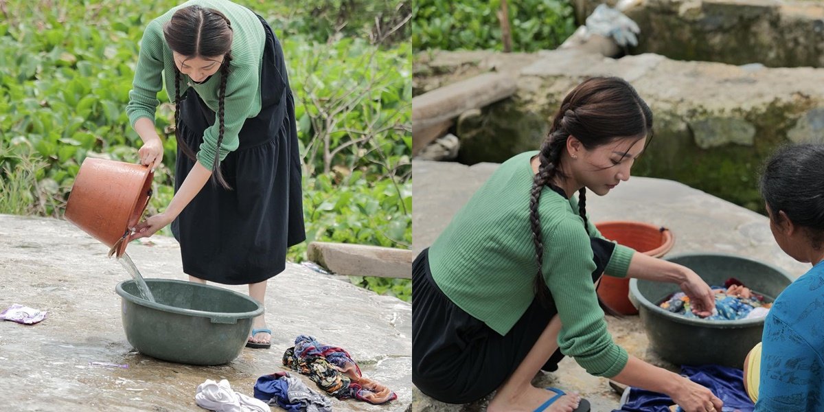 Sarwendah Washing Clothes by the River and Ironing Clothes Skillfully, Her Simplicity is Praised Again