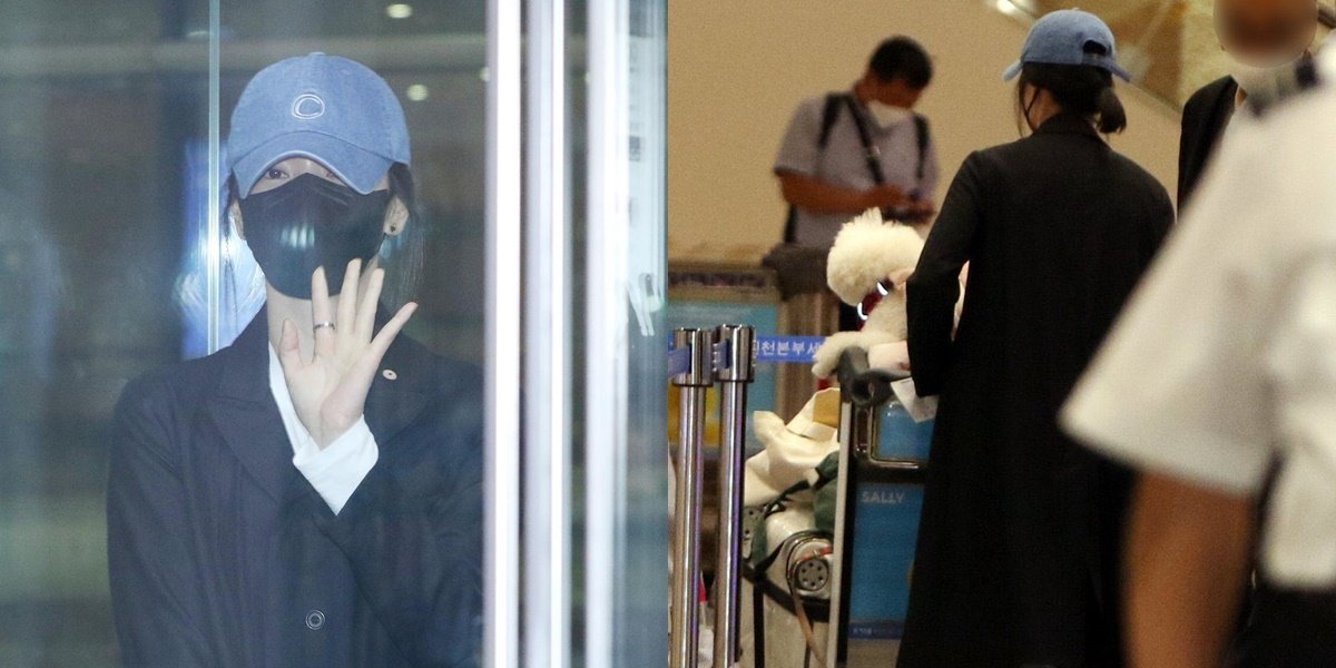 Photo of Song Hye Kyo and Her Dog at the Airport When Returning from New York, Managed to Push the Trolley Herself