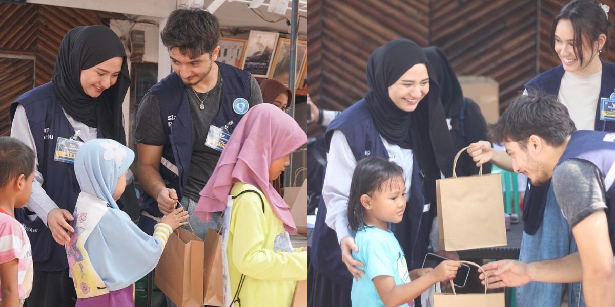 Joining as volunteers, here are a series of pictures of Nadzira Shafa, Yasmin Napper, and Bryan Domani doing social actions to help children - Radiate Happiness!