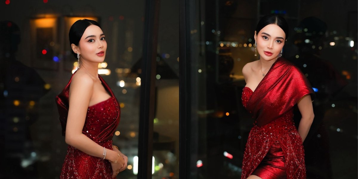 Intip 8 Enchanting Photos of Wika Salim Wearing a Red Dress with City Light Background - So Beautiful!