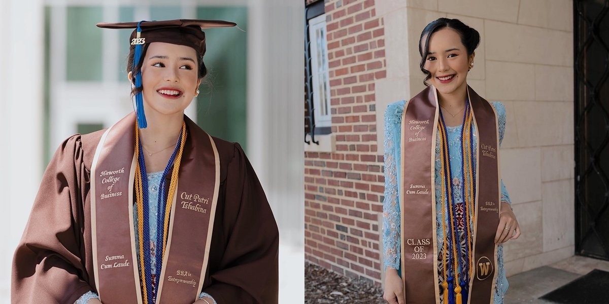 Being the Best Graduate at Western Michigan University, Portrait of Beby Tsabina Looking Elegant Wearing Kebaya During Graduation Moment