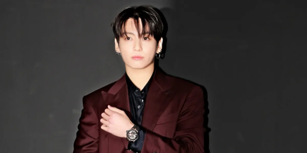 Jungkook BTS at the Hublot Event, Charismatic in a Maroon Suit