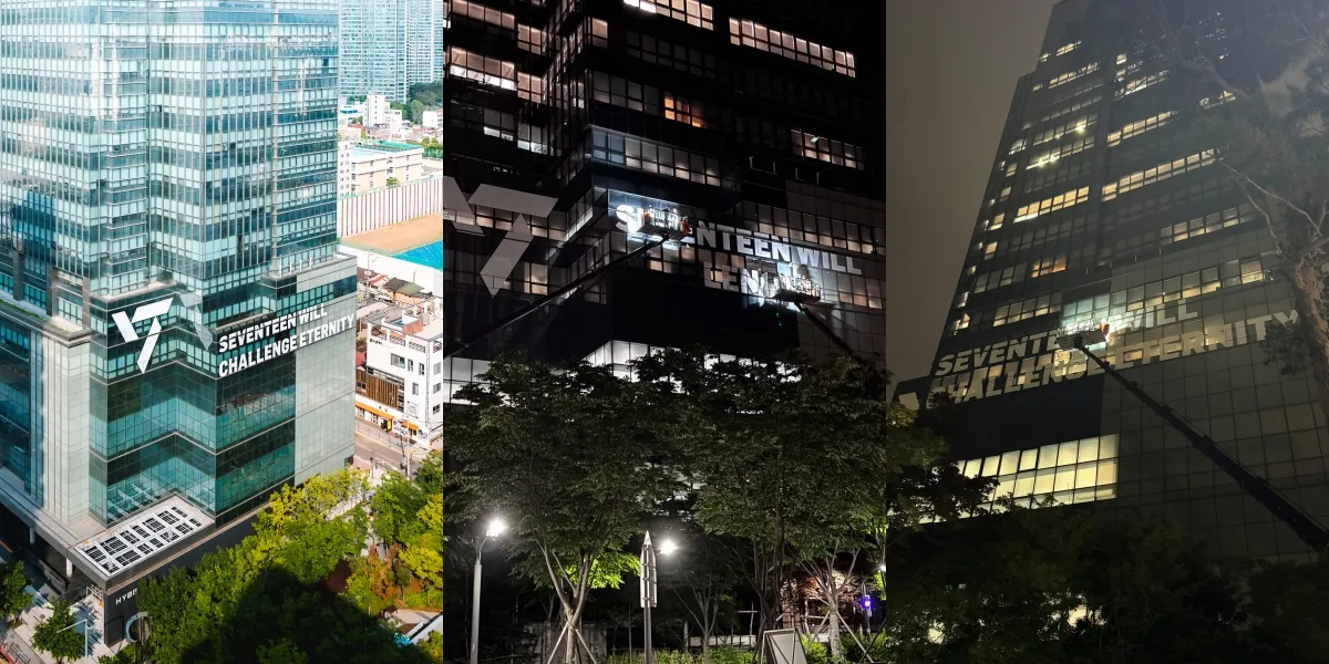 Cool! 8 Photos of the HYBE Building Transformed into an Anniversary Board for SEVENTEEN's 10th