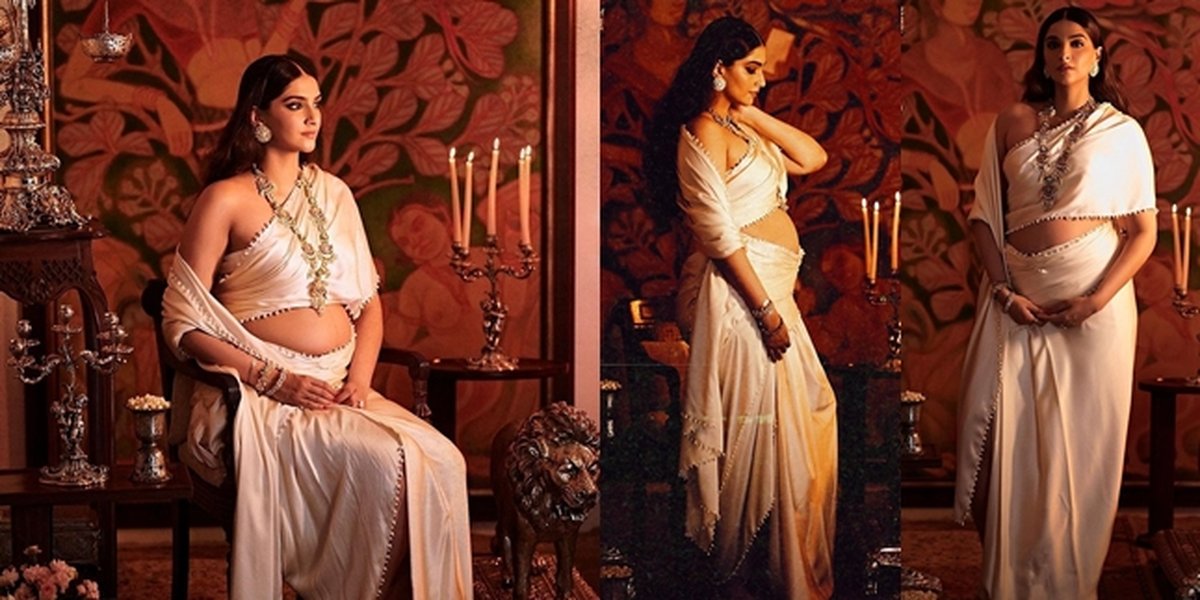 Maternity Shoot Sonam Kapoor, Showing Off Bare Baby Bump in Sari - Such a Captivating Aura for a Pregnant Woman