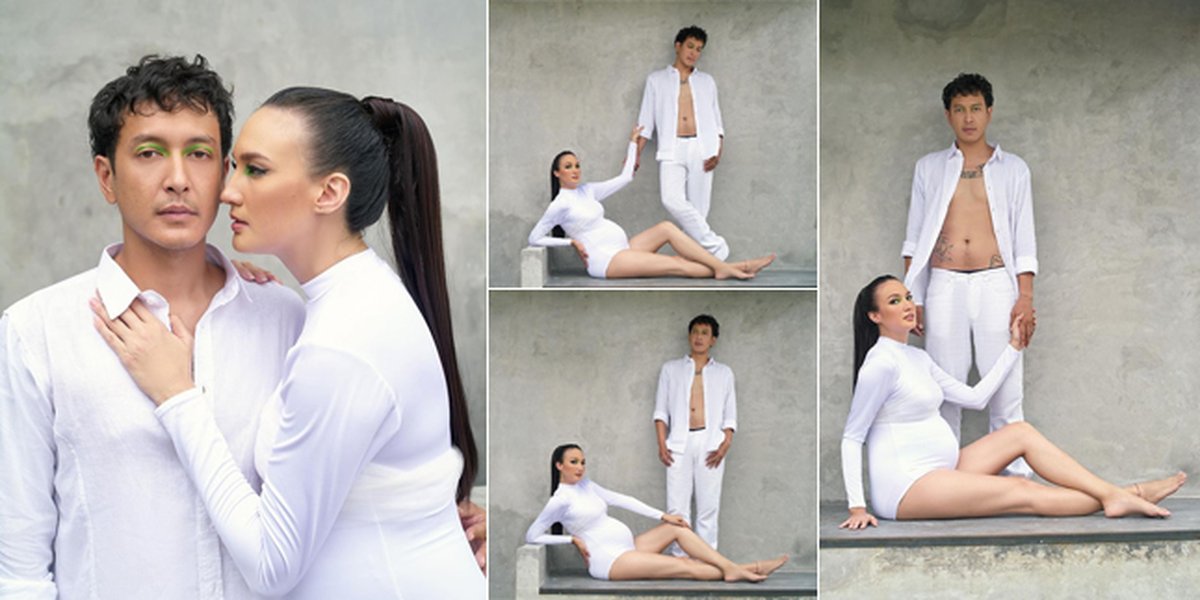 Latest Maternity Shoot by Nadine Chandrawinata and Dimas Anggara, Matching in White Outfits and Coordinated Eye Makeup