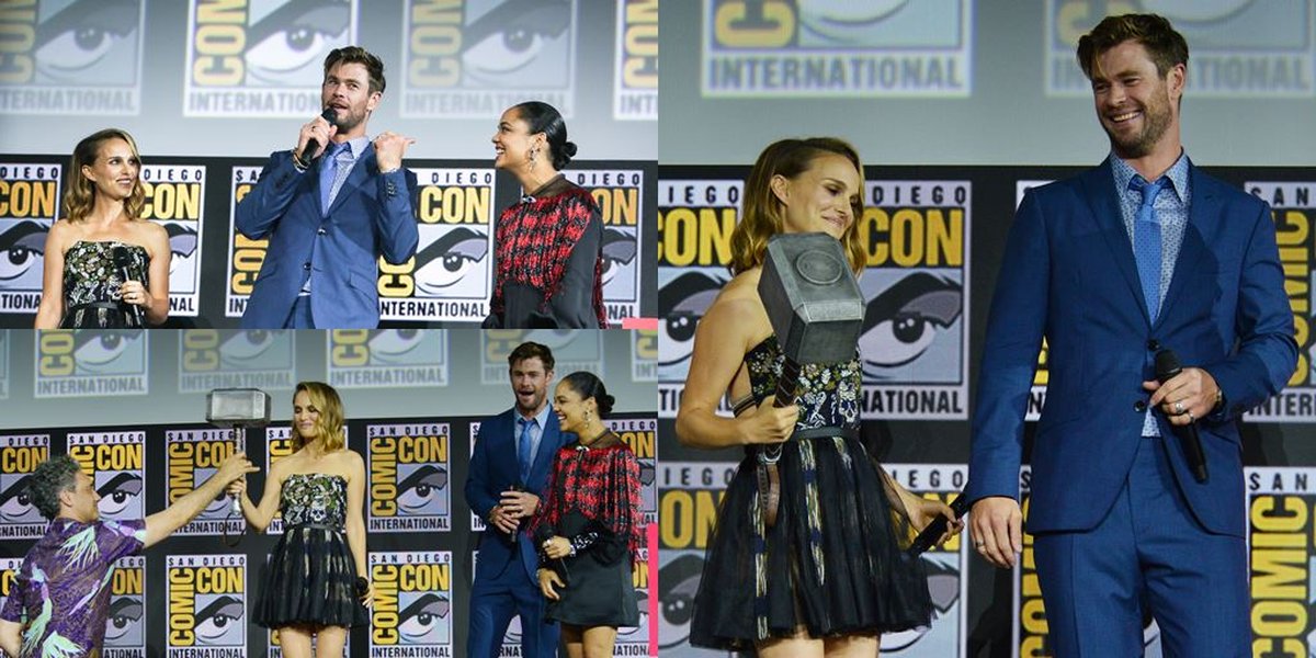 Natalie Portman Takes Mjolnir Thor from Chris Hemsworth at San Diego Comic-Con