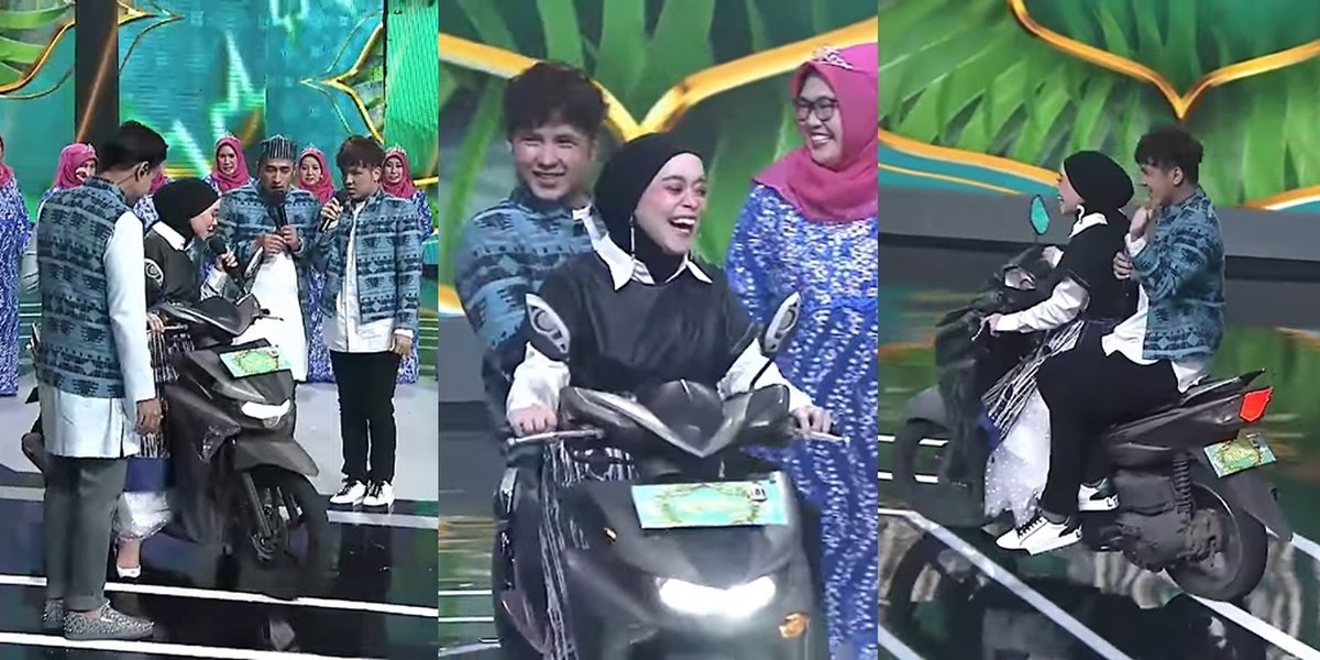 Admitting to being a motorcycle child, here's a portrait of Lesti riding a scooter on stage - Jirayut excitedly accompanied by her mother Baby Leslar