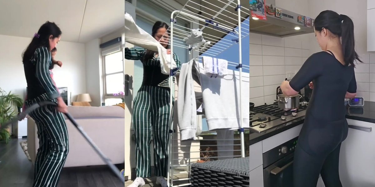 Enjoy Being a Homemaker, 10 Photos of Gracia Indri's Activities in the Netherlands - Cleaning the House While Taking Care of the Child