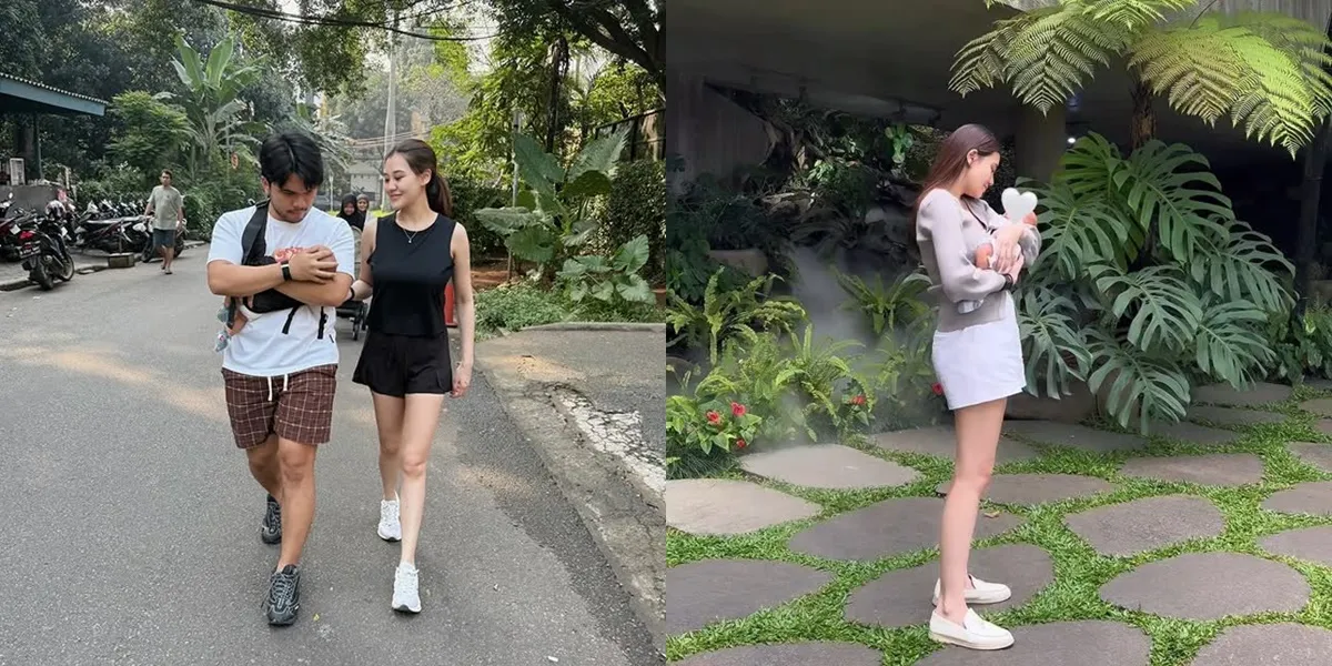 Portrait of Aaliyah Massaid Enjoying Moments as a Mother, Jogging Accompanied by Thariq Halilintar While Carrying Their Child