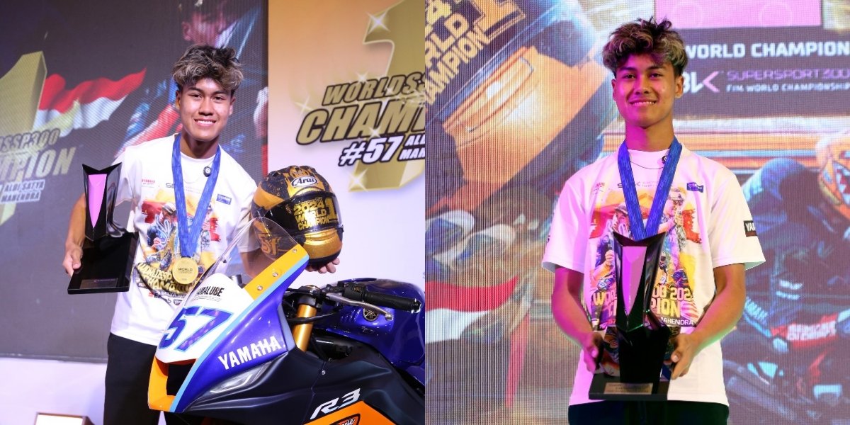 Portrait of Aldi Sastya World Champion of the World Supersport 300 2024, Proudly Showcases the Trophy in Jakarta!