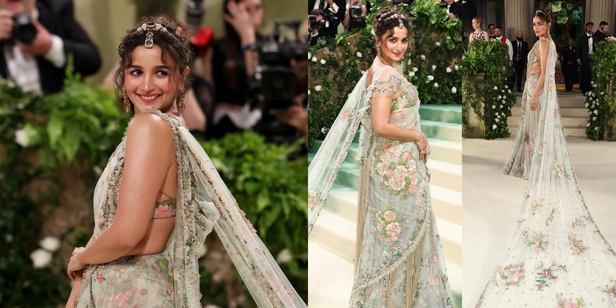 Portrait of Alia Bhatt at the MET Gala 2024, Looking Enchanting in a Floral Sari Made for 1905 Hours