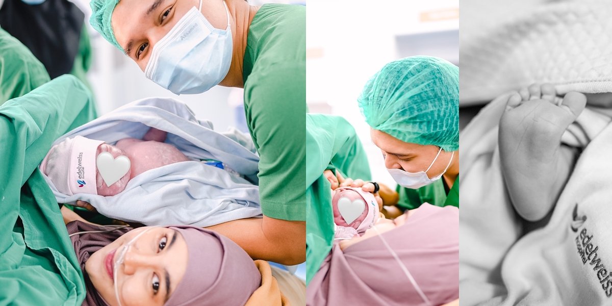 Portrait of Anisa Rahma Giving Birth to Her Third Child, a Beautiful Baby Girl Named Very Beautiful - Accompanied by Her Husband's Emotional Tears