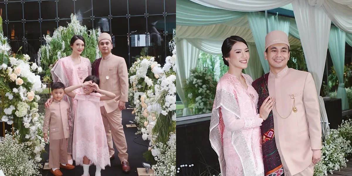 Portrait of Anissa Aziza at Raditya Dika's Younger Sibling's Wedding, All Dressed in Pink as a Family