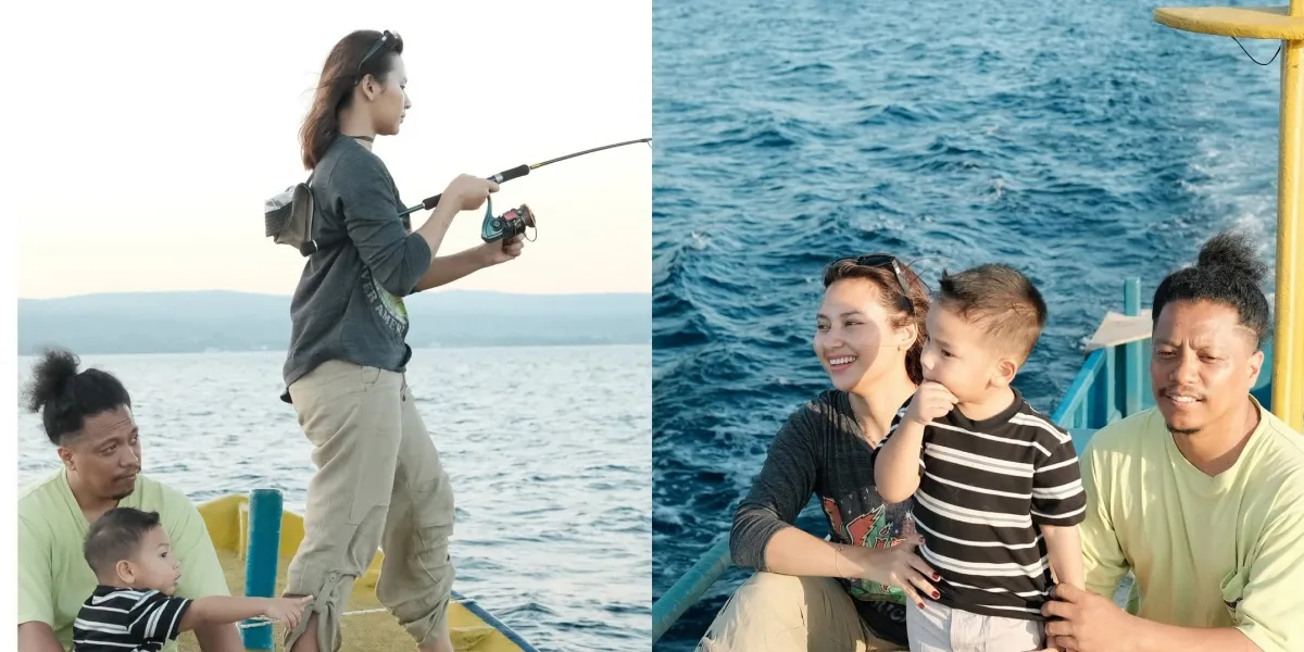 Portrait of Arie Kriting and Indah Permatasari Taking Naka to Enjoy the Beauty of the Baubau Sea While Fishing!