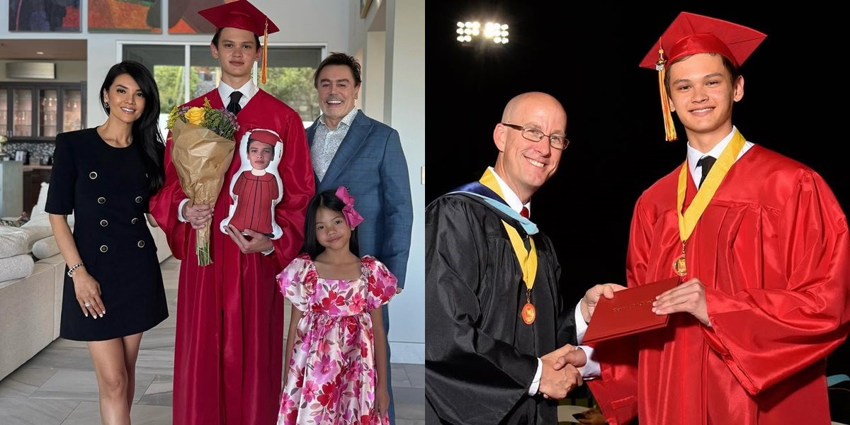 Portrait of Armand, Farah Quinn's Son, Graduating from High School, Looking Dashing in a Suit and Red Robe