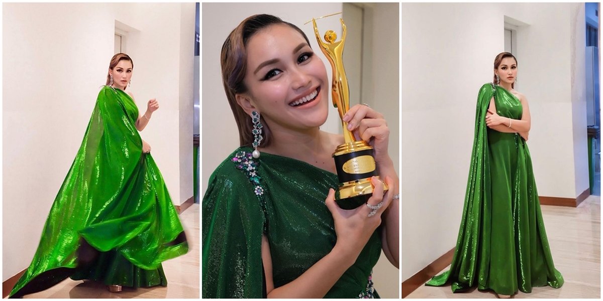 Portrait of Ayu Ting Ting at the 2021 AMI Awards, Looking Beautiful in a Green Dress - Photo with Ivan Gunawan